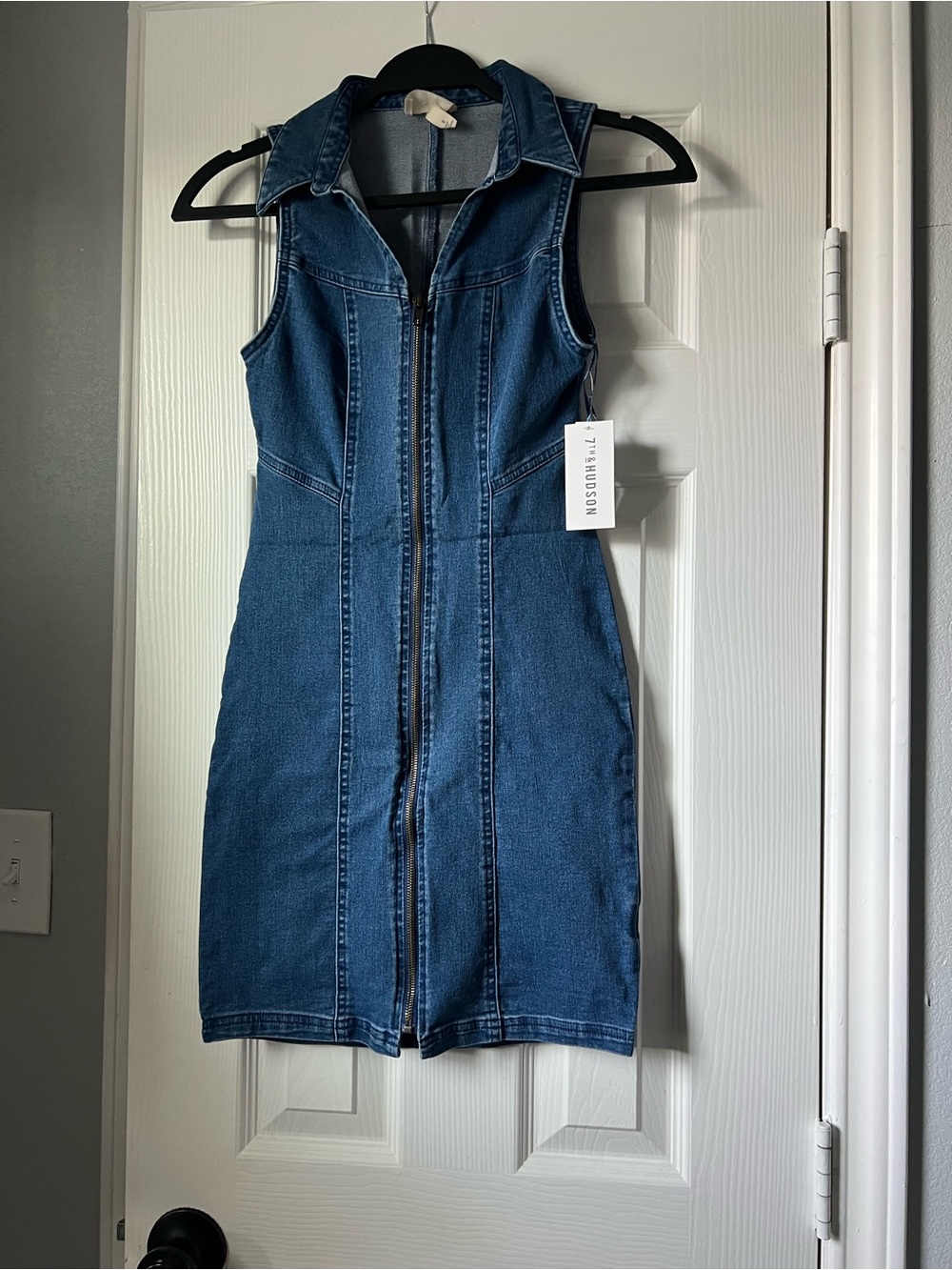 Hudson Jeans Sleeveless Denim Zip Dress - Blue